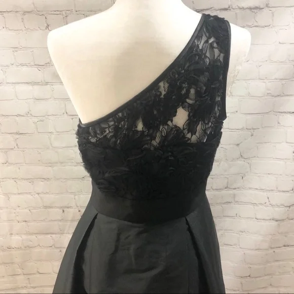 Monique Lhuillier One Shoulder Fit & Flare Cocktail Dress Black Size 10 - Picture 6 of 14